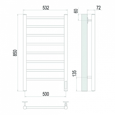 Аврора П8 500х850 Электро (quick touch) Полотенцесушитель TERMINUS Сатин Кузнецк - фото 4 Аврора П8 500х850 Электро (quick touch) Полотенцесушитель TERMINUS Сатин Кузнецк - фото 4