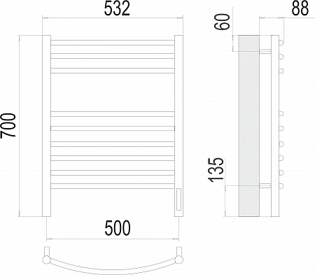 Классик П9 500х700 электро (sensor quick touch)  Полотенцесушитель TERMINUS Кузнецк - фото 3