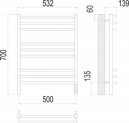 Прато П9 500х700 электро (sensor quick touch) Полотенцесушитель  TERMINUS Кузнецк - фото 3